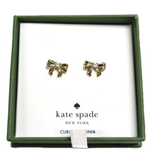 NEW KATE SPADE GOLD TONE MINI BOW TIE CZ CUBIC ZIRCONIA CRYSTAL STUD EARRINGS