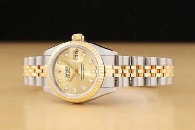 ROLEX LADIES DATEJUST 69173 CHAMPAGNE DIAMOND 2-TONE 18K YELLOW