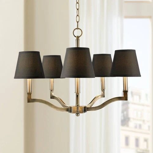 Golden Lighting Waverly 25" Aged Brass Silken Black Shade Chandelier - Picture 1 of 7
