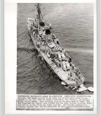 NAVY Destroyer USS AMMEN After COLLISION at Long Beach CA 1960 Press Photo
