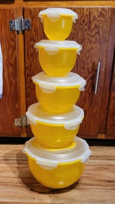 LocknLock 5-Pc Bowl Set Nestable Storage Large Tulip Bowls LEMON Colored Body