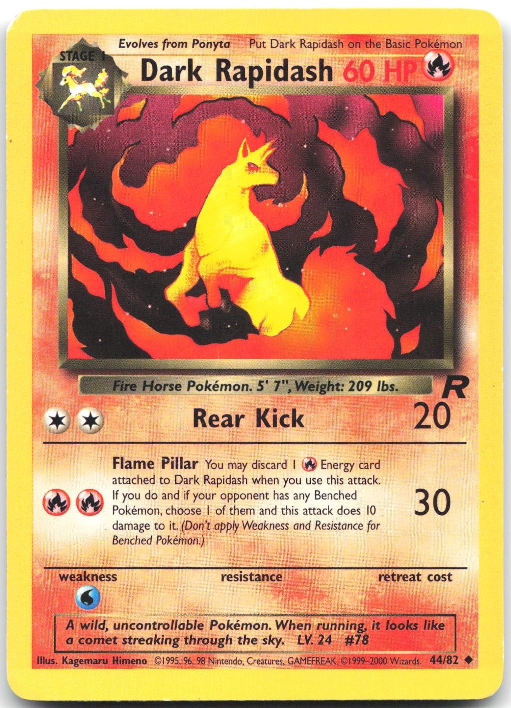 Dark Rapidash 44/82 Uncommon Team Rocket Pokemon Unlimited Moderately Played