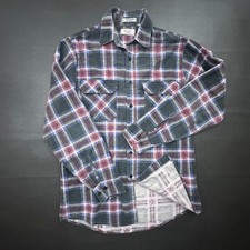 Vintage 1980s Sears Plaid Flannel Work Shirt Mens Large Gray Made in USA