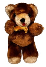 Vintage Tiny Little Teddy Bear Plush Stuffed Animal 7" Brown Tan Yellow Bow