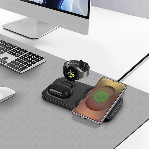 15W Wireless Charger 3 in 1 Matte Pad für Samsung Galaxy Watch 7/6/5 S25 Z Flip6 - Picture 16 of 19