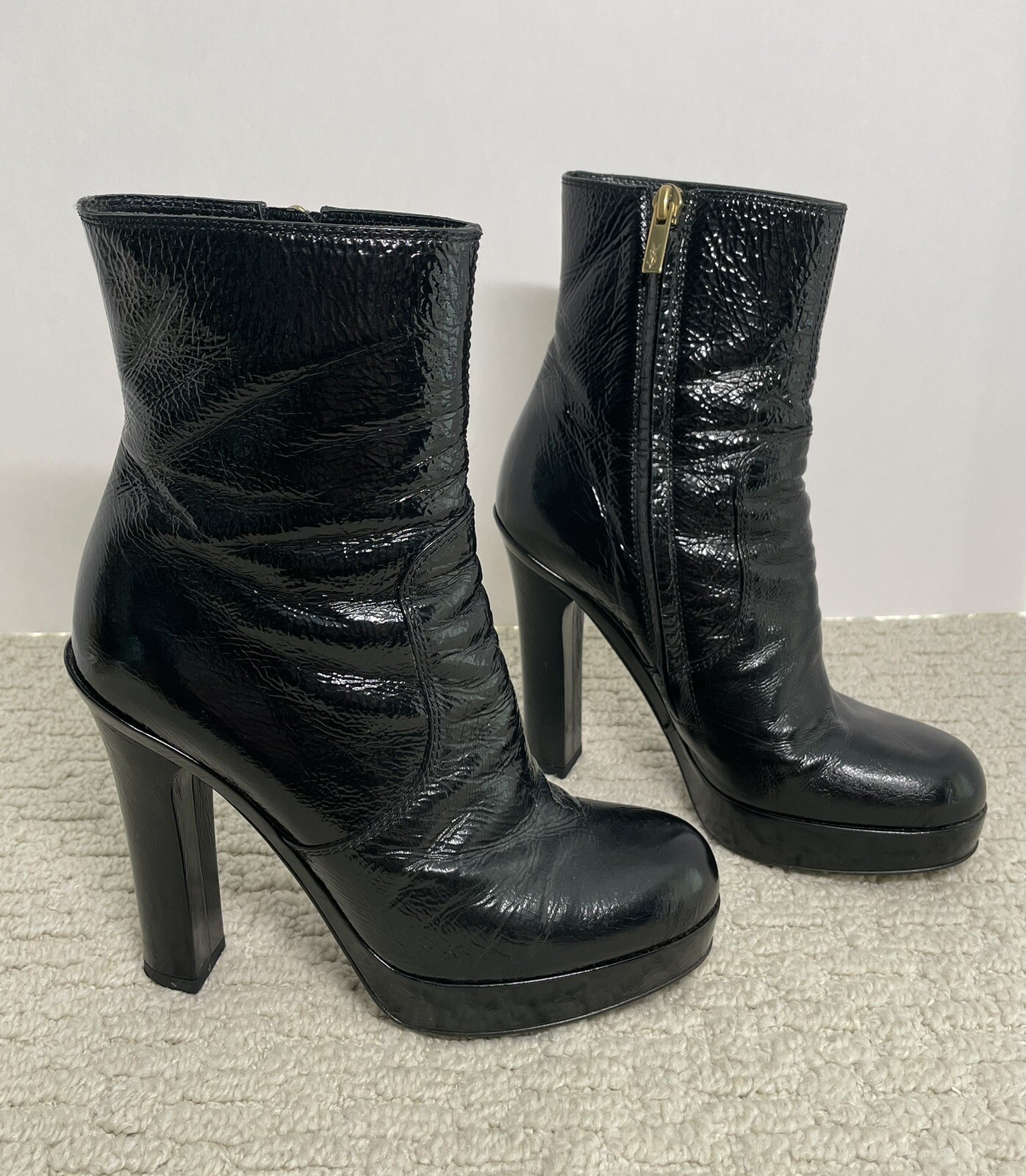 yves saint laurent women high heel ankle boots 203161 Black Leather Size 36