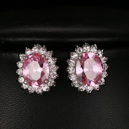 Nuevos Pendientes de Boda Fiesta Joyería Rosa Fuego Topacio Piedras Preciosas Plata Tachón Mujeres - Imagen 6 de 6