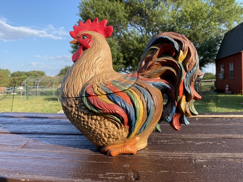 14.5” Rooster Chicken Hen Cookie Jar Hand Painted Sculpture - Picture 16 of 16