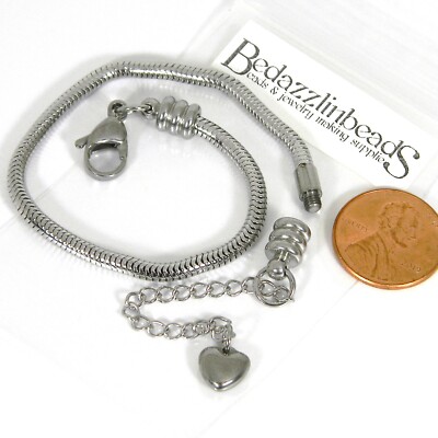 304 Grade Surgical Stainless Steel European Snake Chain Add Beads Charm Bracelet