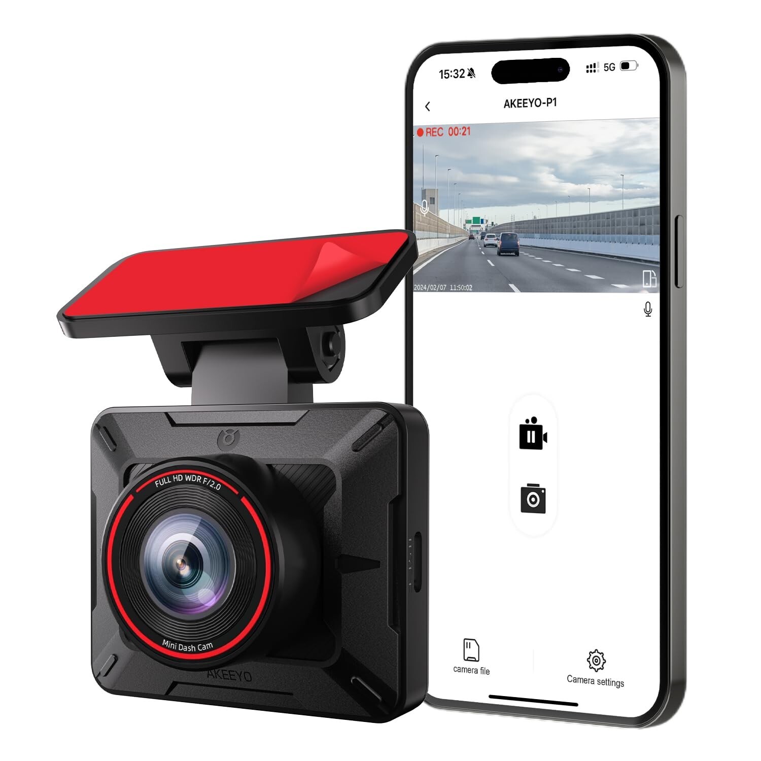 AKEEYO WiFi Dash Cam Mini - 1080P Front-Facing Car Camera with 24/7 Parking Mode, Compact Design, and Seamless Connectivity for Enhanced Vehicle Security and Monitoring.-image