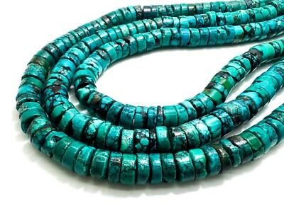 #ad Natural Blue Turquoise Rondelle Smooth Round Gemstone Beads RD09 $25.00