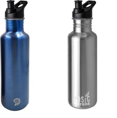 BasicNature Water Bottle Sport in Durable Stainless Steel in 0.75 or 1.2 Liter NEW