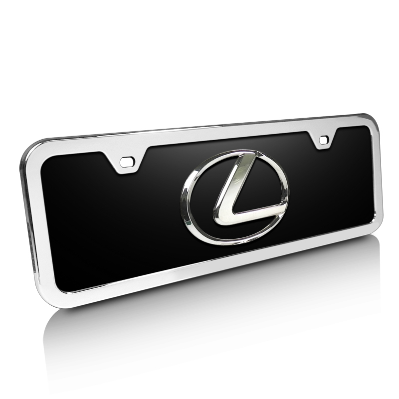 Lexus 3D Logo Black Acrylic Half-size License Plate with Chrome Frame Kit