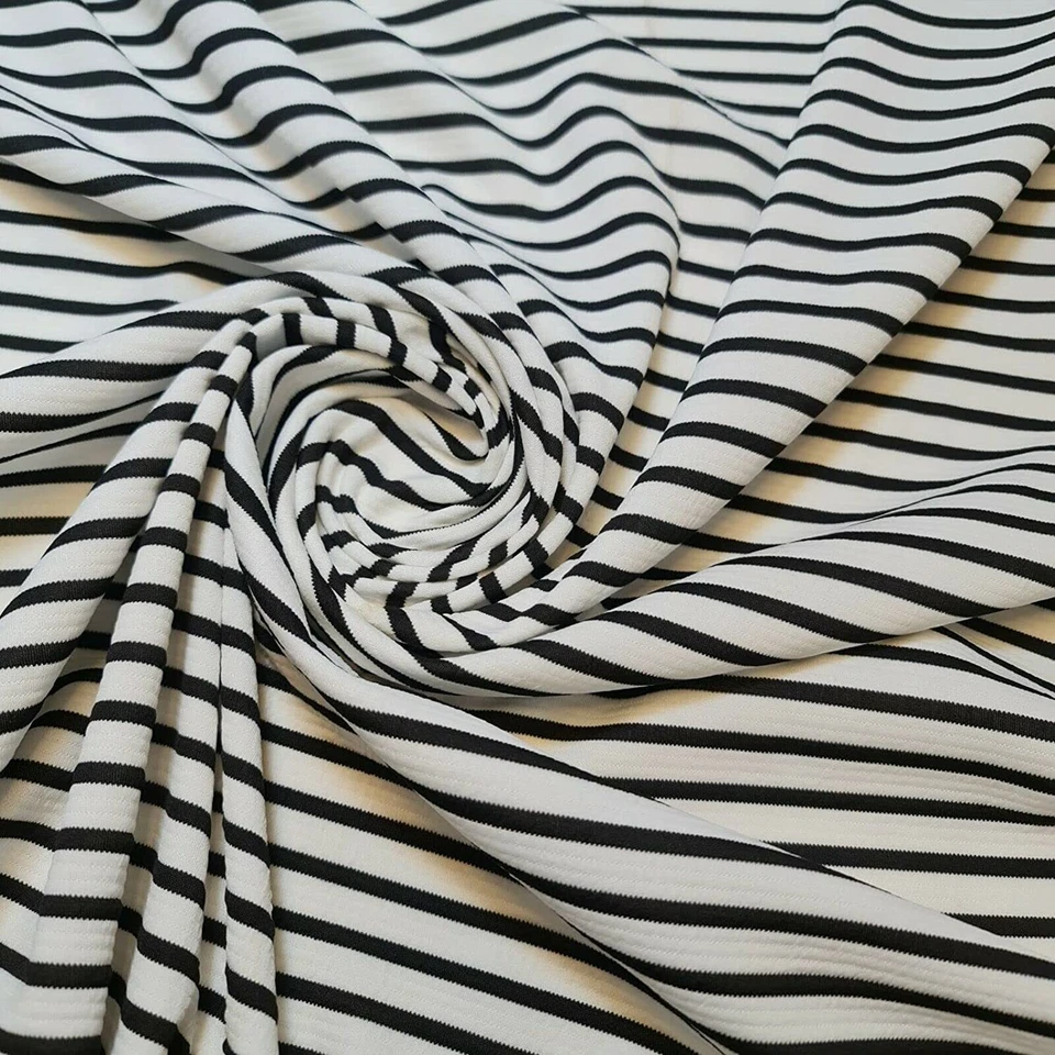 White Black Viscose Stretch Ribbed Jersey Dress Craft Cuffing Fabric 58" Meter - Image 3 of 3