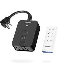 Outdoor Light Sensor Timer Outlet, 100ft Range Remote Control, Weatherproof