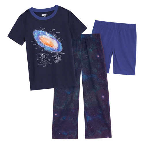 Lands' End Boys 3 Piece Pajama Set - Medium 10/12 Blue