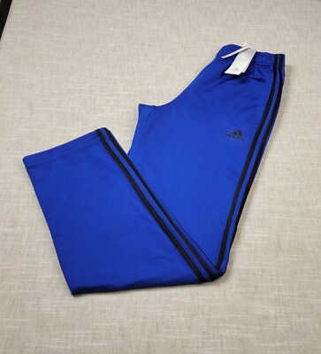 Adidas Trackpants 2XL Mens Blue Black Tricot Essentials 3 Stripes Straight Leg