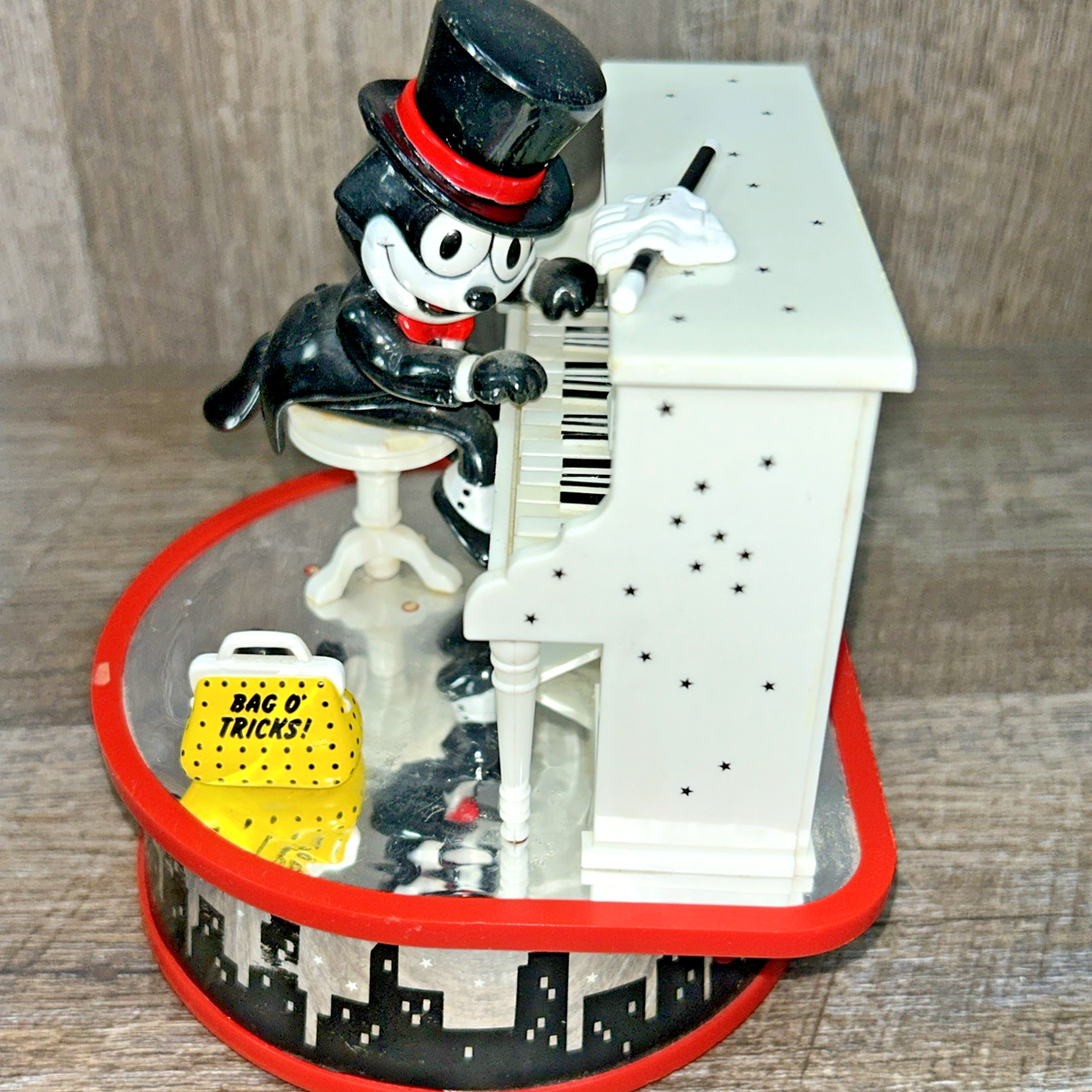 Very Rare Enesco Felix The Cat Playing Piano Music Box Bag O