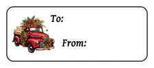 30 Christmas Holiday gift tag labels stickers, old red truck