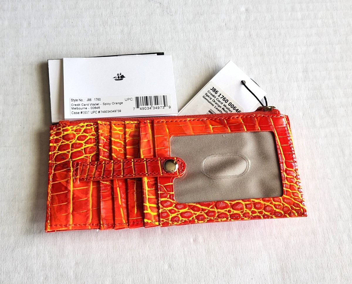 BRAHMIN SPICY ORANGE MELBOURNE LEATHER CREDIT CARD SLIM WALLET NWT