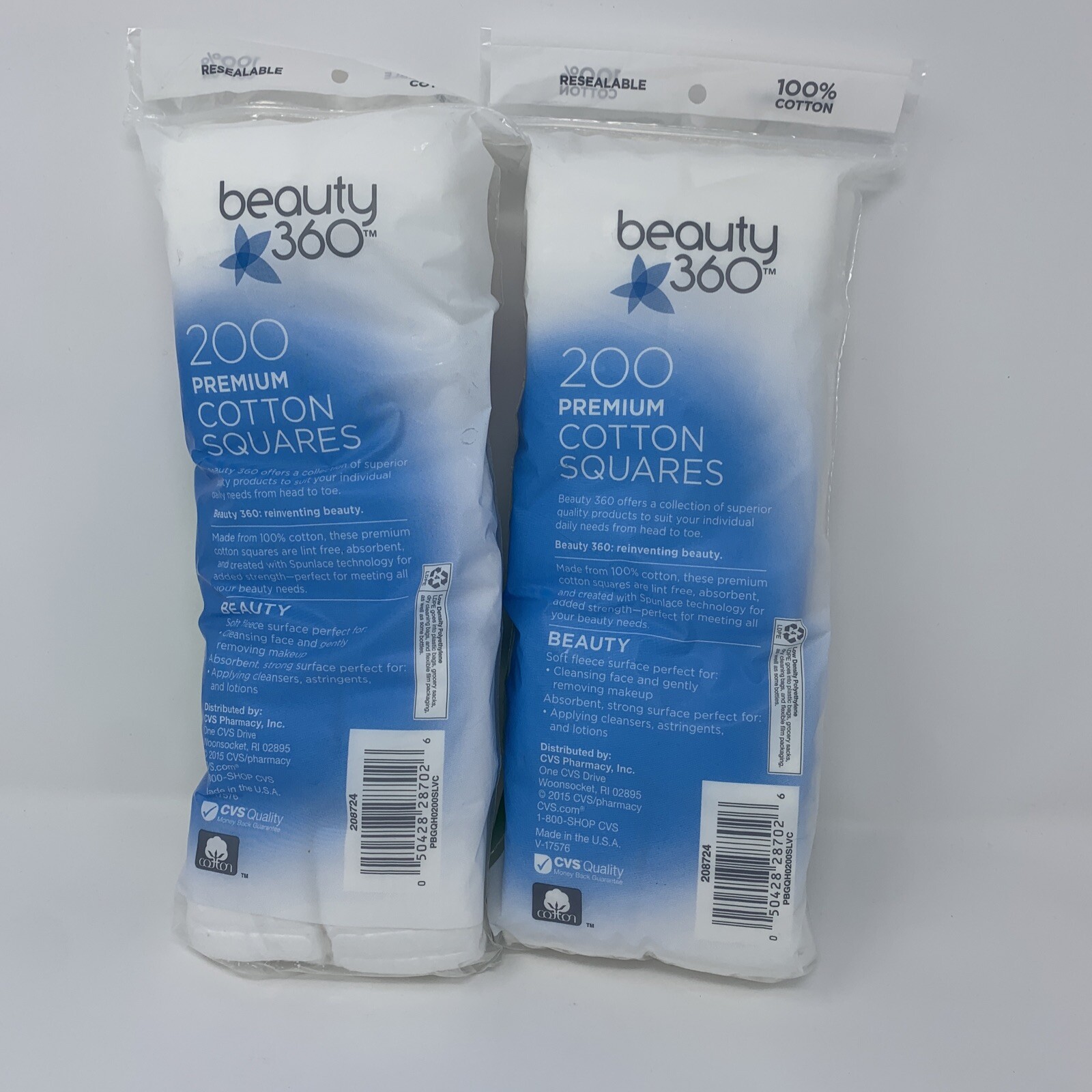 2 Pack CVS Beauty 360 200 Cotton Squares premium two textures total 400 eBay