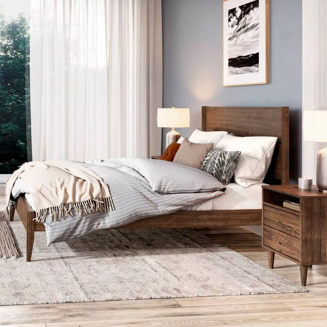 Mid century platform bed frame queen deals