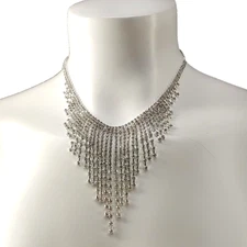 Drag Eleganza Rhinestone Fringe Necklace Brass Plated 15-21" Fashion Jewelry