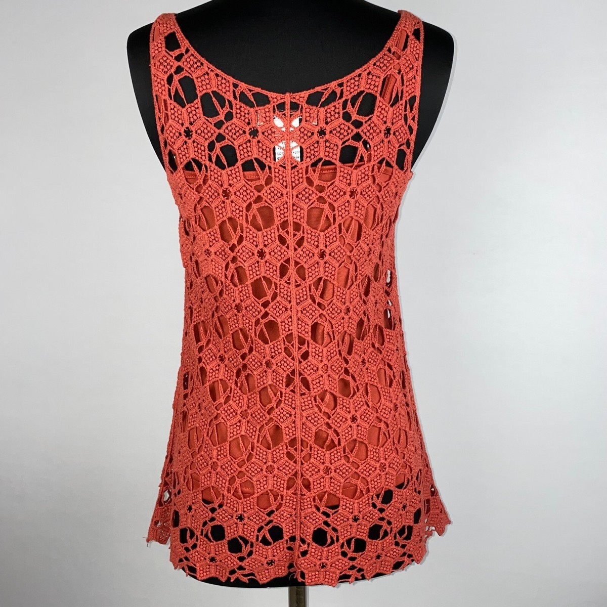 Ultra Pink S Orange Floral Crochet Tunic Tank Top Lined Boho