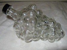 Vintage Grape Cluster Bunch Clear Glass Bottle Wine Decanter Flask w/Cap France