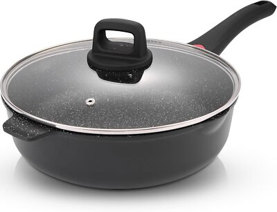 CAINFY 11'' Nonstick Deep Frying Pan with Pour Spout   4.27 Qt Granite-Coated