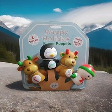 NEW Baby Winter 4 Finger Puppets Set Christmas Penguin Snowman Reindeer