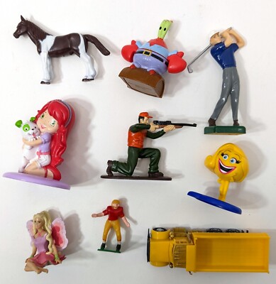 Cake Toppers lot of 9 Wilton DecoPac Vintage Mr. Krabs Golfer Truck Horse +more