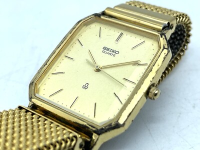 Vintage SEIKO Quartz Men's Watch 6030-5470 Square Gold Tone 1970s