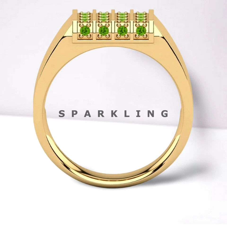 Peridot Round Cut With 925 Sterling Silver Gold Plated Ring For Men #D375 - Image 3 of 4