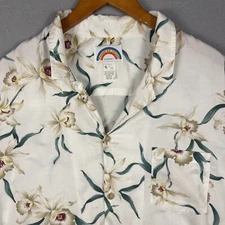 Vintage Paradise Found Hawaiian Shirt Large White Floral Rayon Made USA