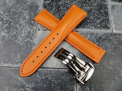 22mm Cuir de Veau Sangle Orange Montre Bande Boucle Déployante Set