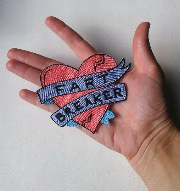 Fart Breaker Heart Handmade Sew-On Embroidered Patch - Image 3 of 4