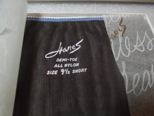 Vtg New Old Stock Box 2 Pair Hanes Sz 9 1/2 Short Barely Black Nylon Stockings
