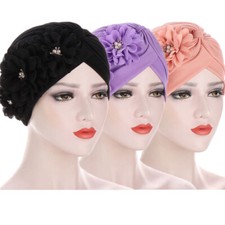 3pcs Muslim Women Flower Turban Hair Loss Cover Chemo Cap Bonnet Hat Head Scarf
