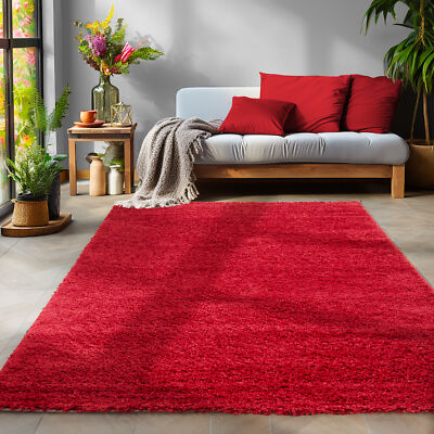 Hochflor Teppich Shaggy Langflor Uni Einfarbig Wohnzimmer Rot Günstig Oeko Tex
