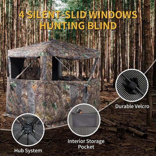 360-Degree See-Through Hunting Blind for 2-3 Hunters - Portable Camouflage Tent - Picture 6 of 8
