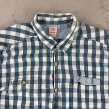 Scotch  Soda Shirt Men Blue White Check Linen Blend Long Sleeve Pocket