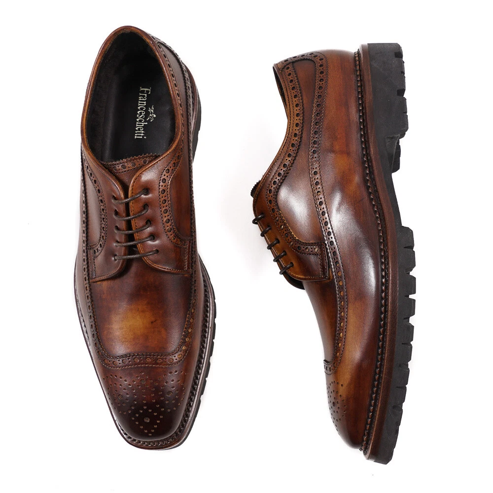 NIB 1295 FRANCESCHETTI Shearling Lined Antique Brown Derby 9 Eu