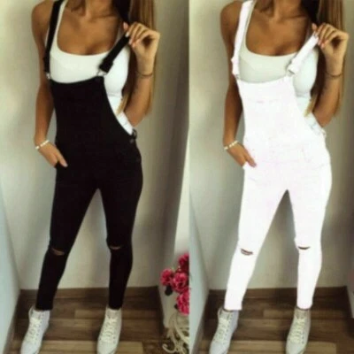 Damen Zerrissen Overall Overall Latzhose Hose Latzhosen Freizeit - Bild 1 von 4
