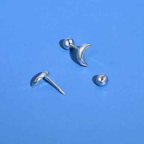 Hypoallergenic 925 Sterling Silver Stud Earrings Screw Back Small Cartilage Gift - Picture 3 of 6