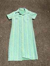 Vintage 70 s Mod/GoGo Mint Green With White Pale Blue Striped Shirt Dress M