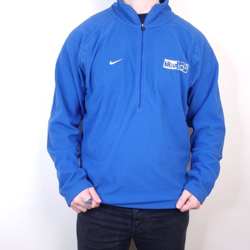 Vintage 90s NIKE Team Club Soccer Fleece Jumper Medium M Mens Blue Quarter-Zip - Picture 4 of 6