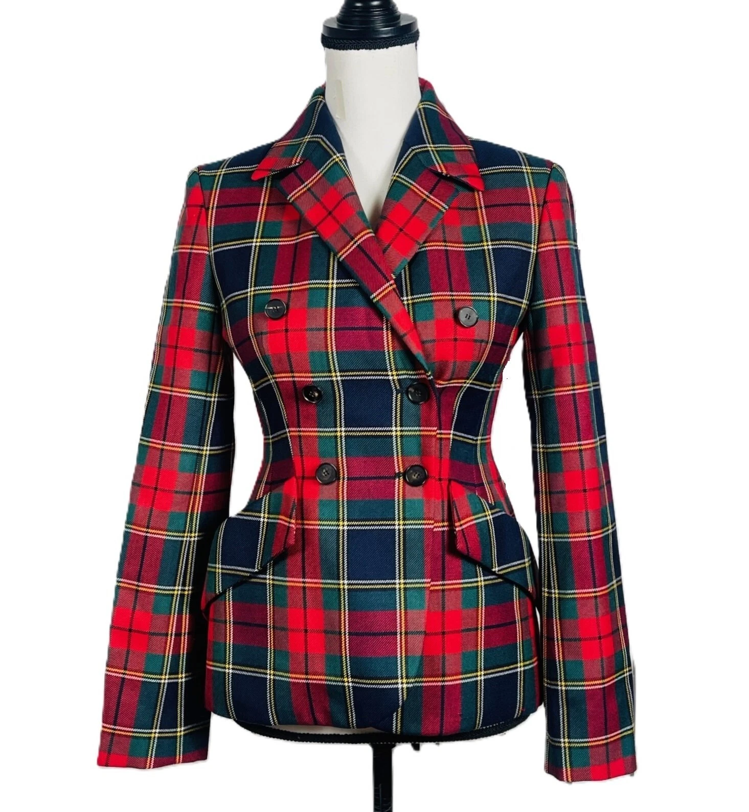 Christian Dior lana tartan doppiopetto blazer da caccia US 4 FR 36