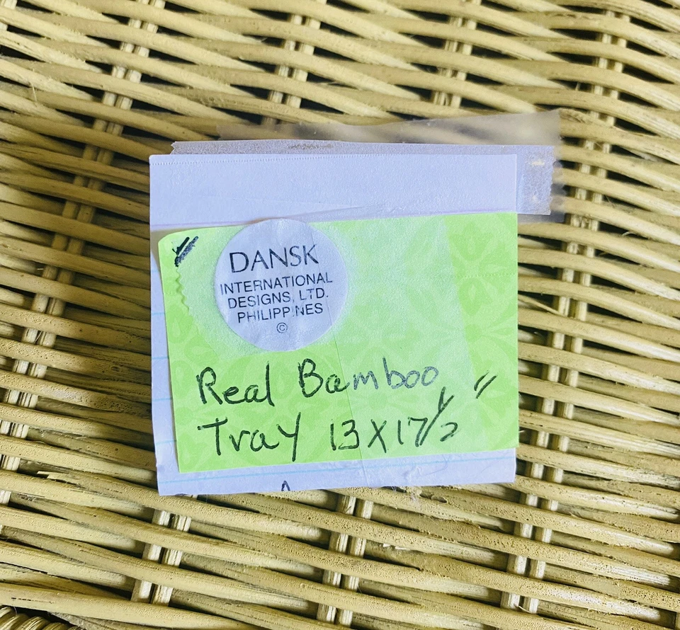 Unique Vintage Yellow Dansk Bamboo Wicker Rattan 17 1/2" Tray with Handles - Image 3 of 4