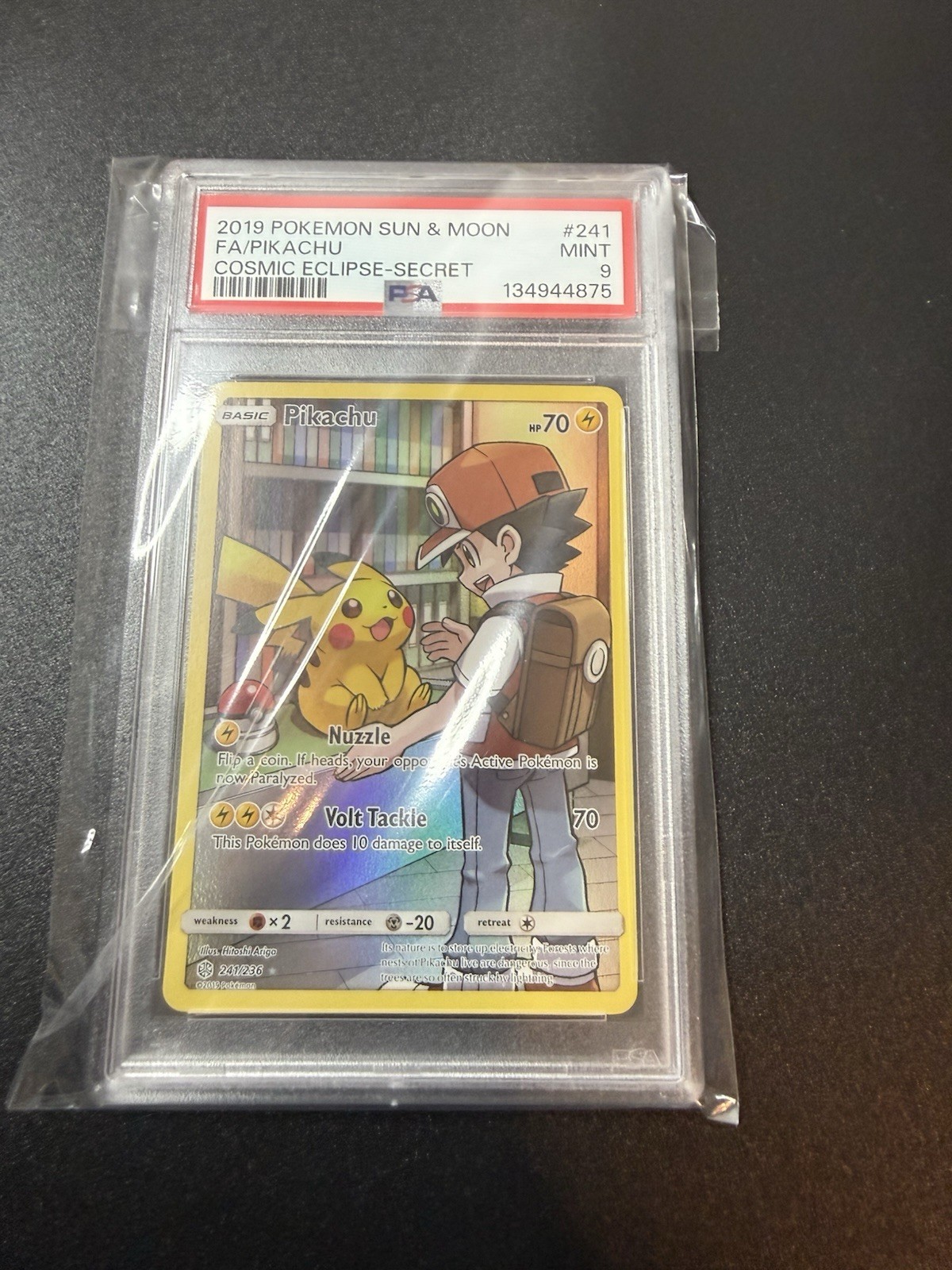 2019 POKEMON SUN & MOON COSMIC ECLIPSE SECRET #241 FULL ART/PIKACHU PSA 9 Mint
